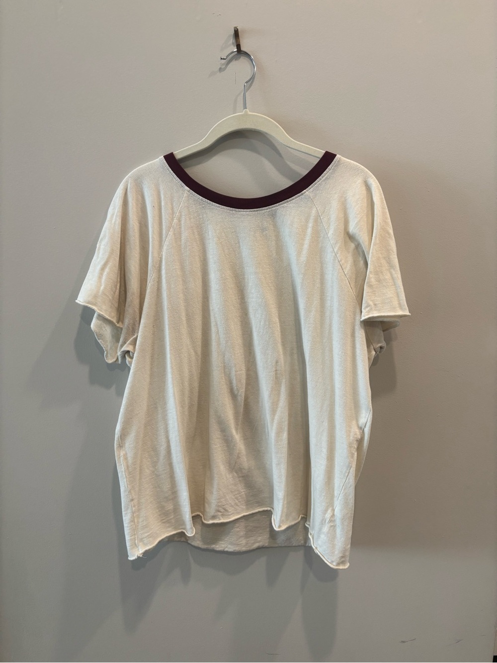 Women's Cream Short Sleeve Tee with Maroon Trim